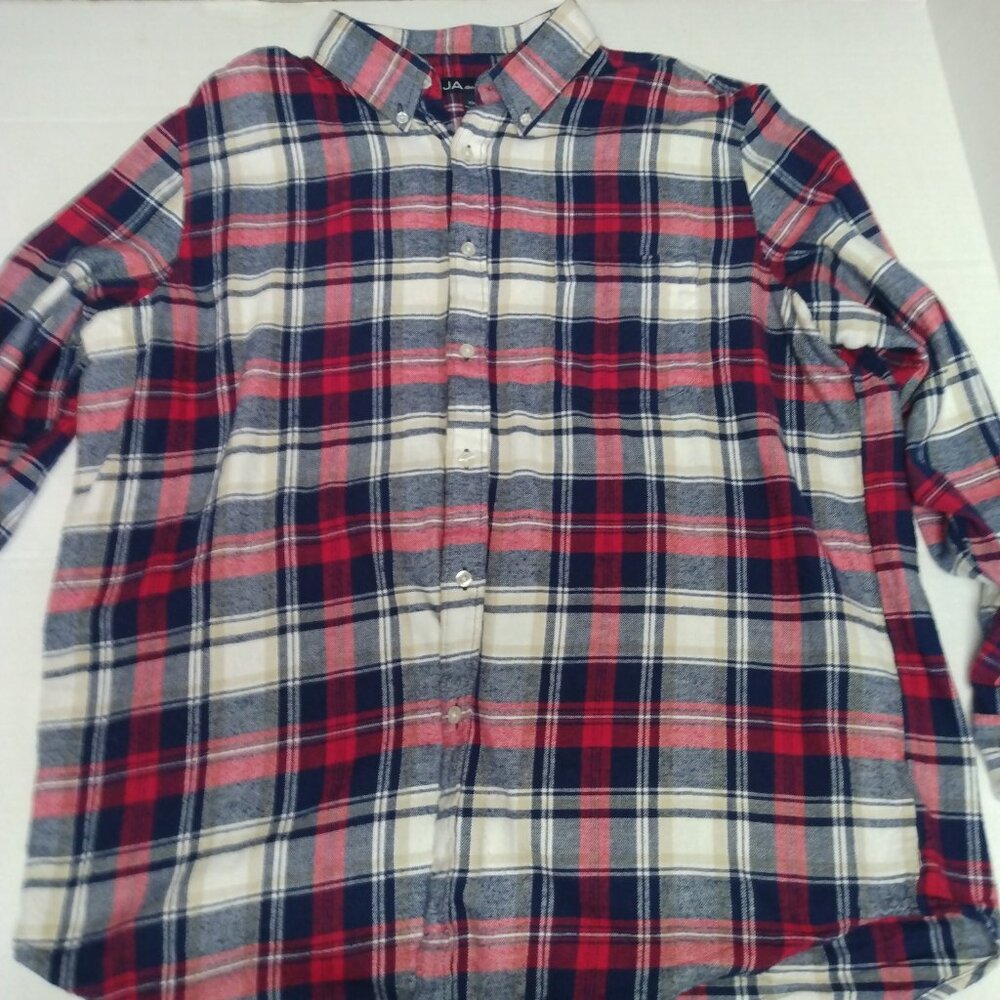 JA John Ashford Shirt Men 2XL Red Black Plaid Flannel Button Down Long Sleeve